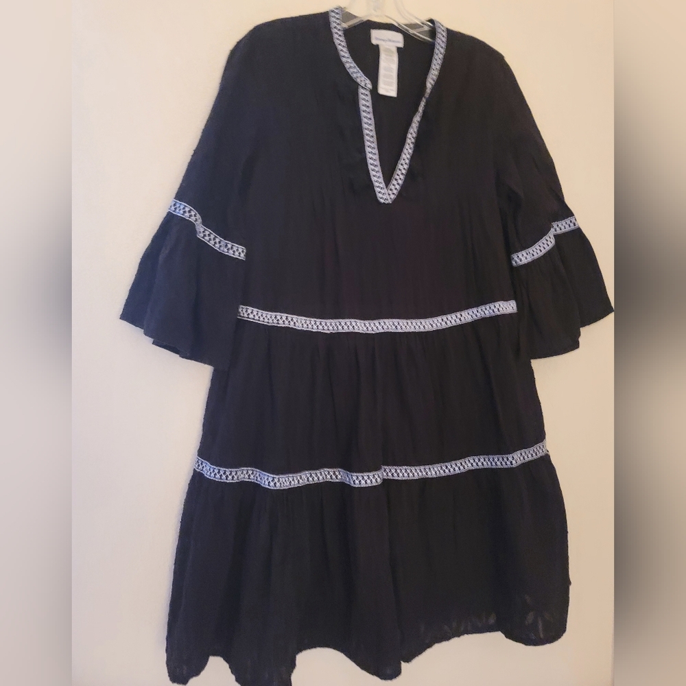 Tommy Bahama Black Embroidered Tassel V-neck Dress Womens Size XS Tunic Cotton - Picture 5 of 16